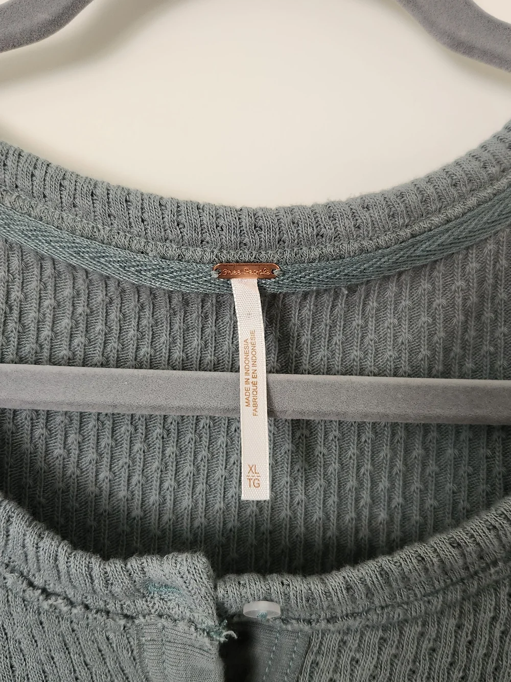 Free People Slate Green Waffle Henley Long Sleeve